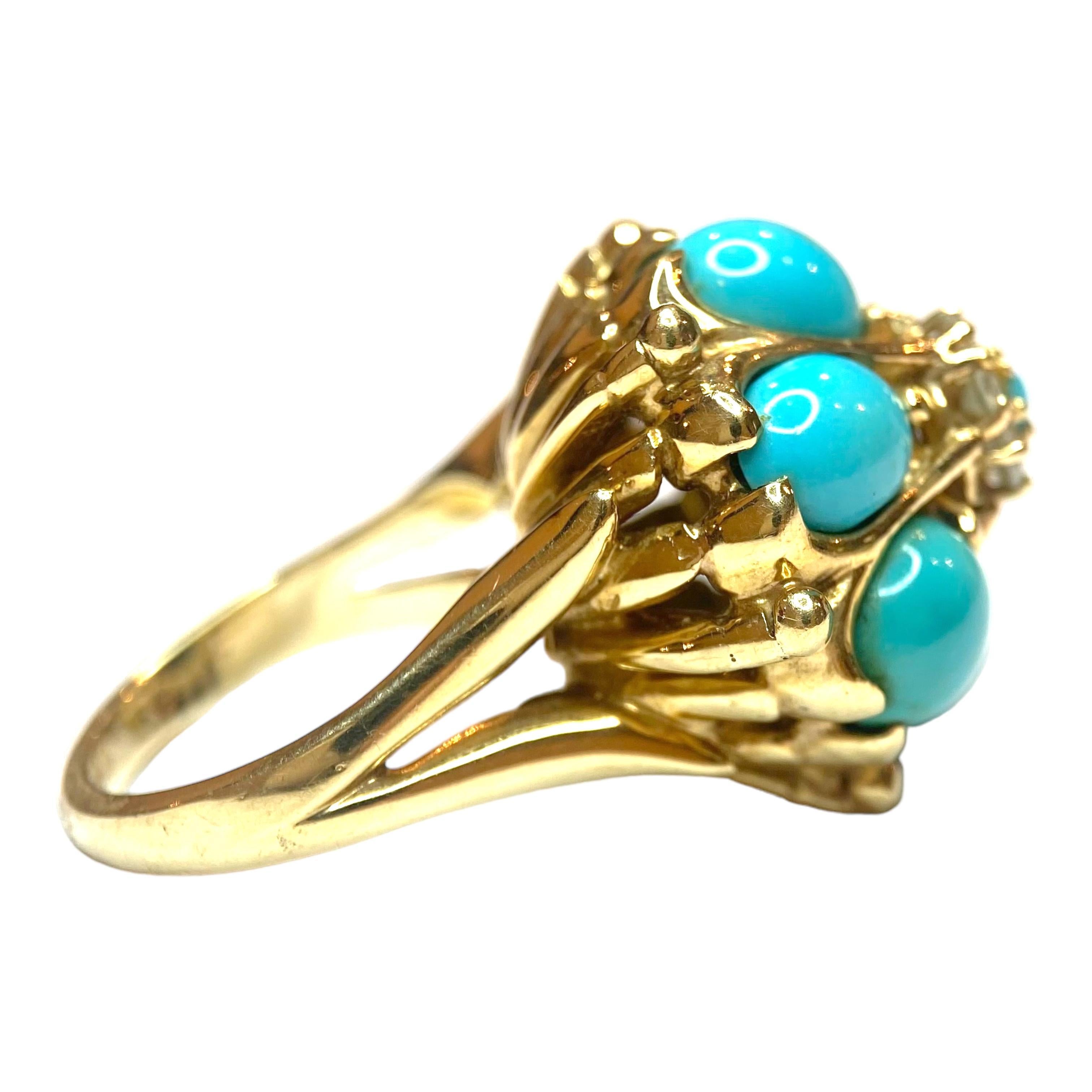 Women's Vintage 14K Turquoise & Diamond Ring For Sale