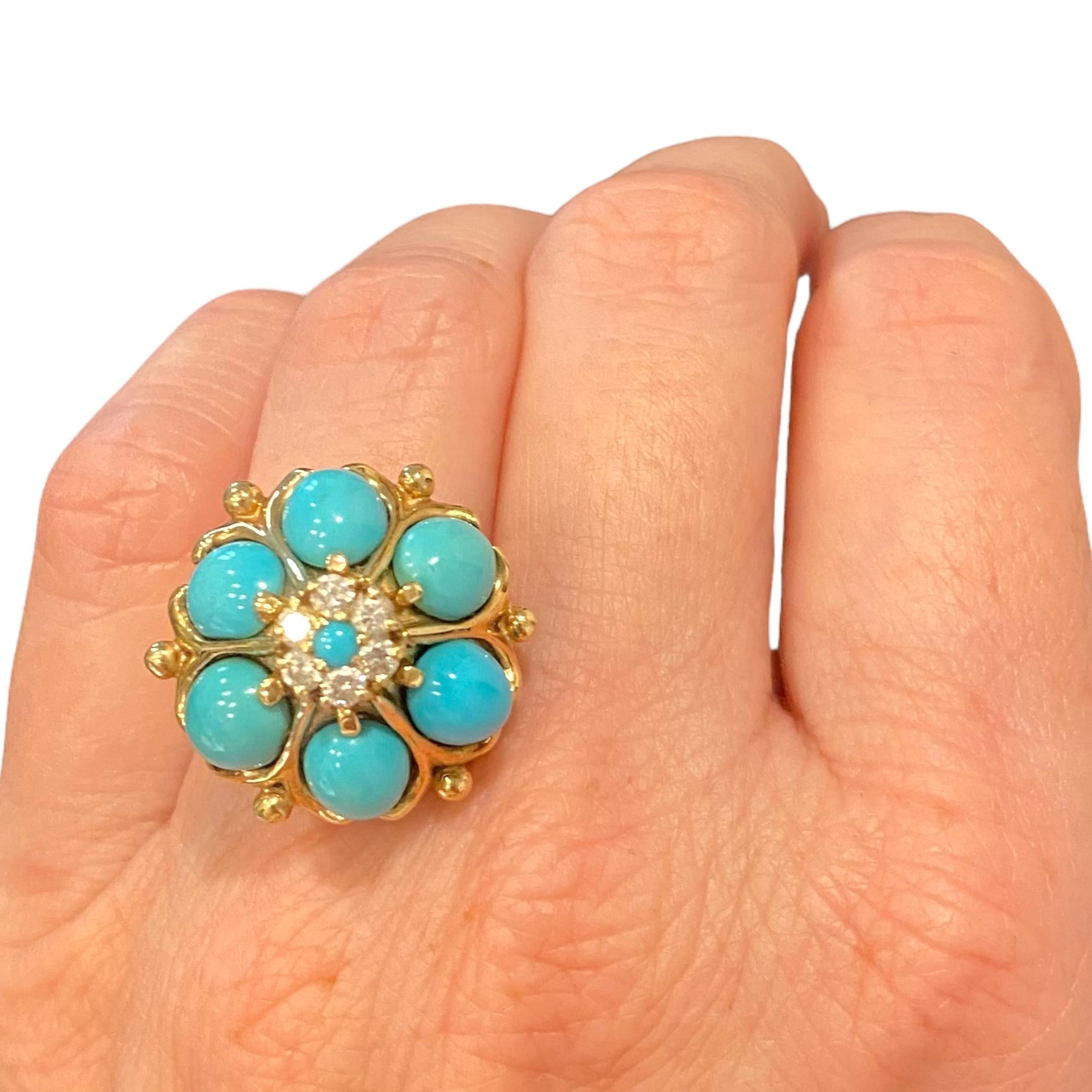 Vintage 14K Turquoise & Diamond Ring For Sale 1