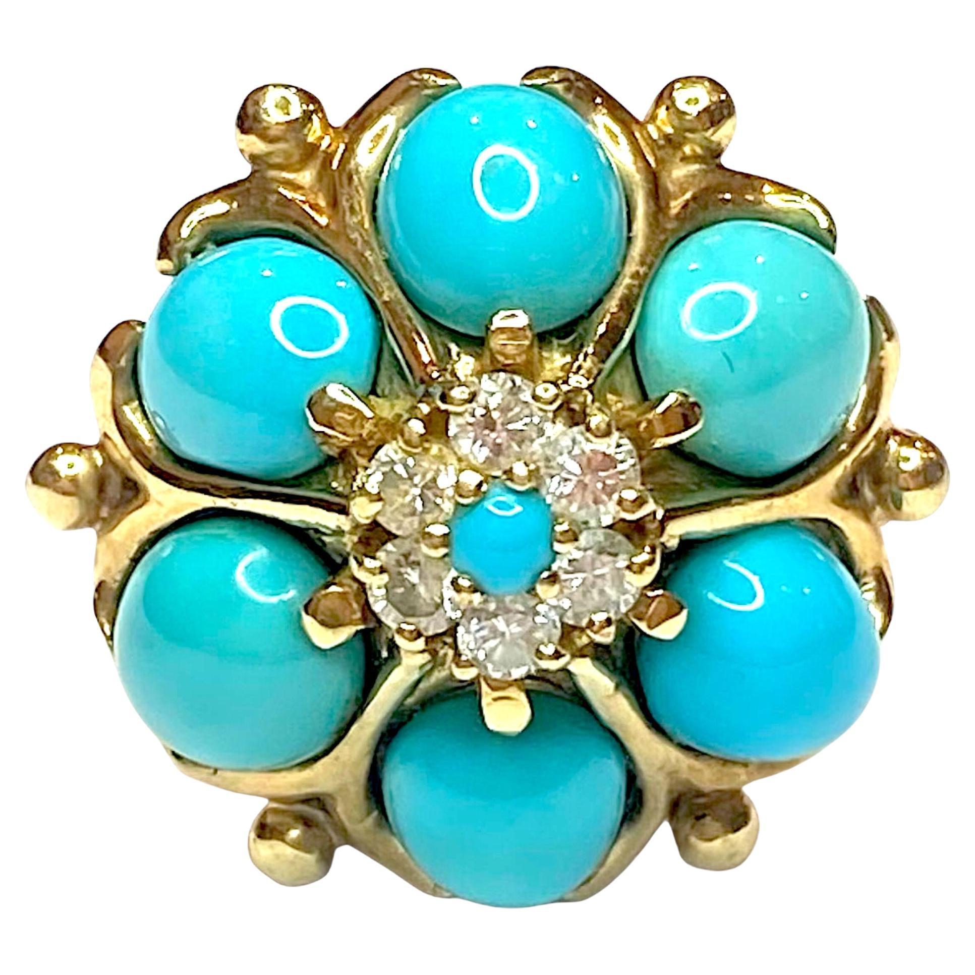 Vintage 14K Turquoise & Diamond Ring