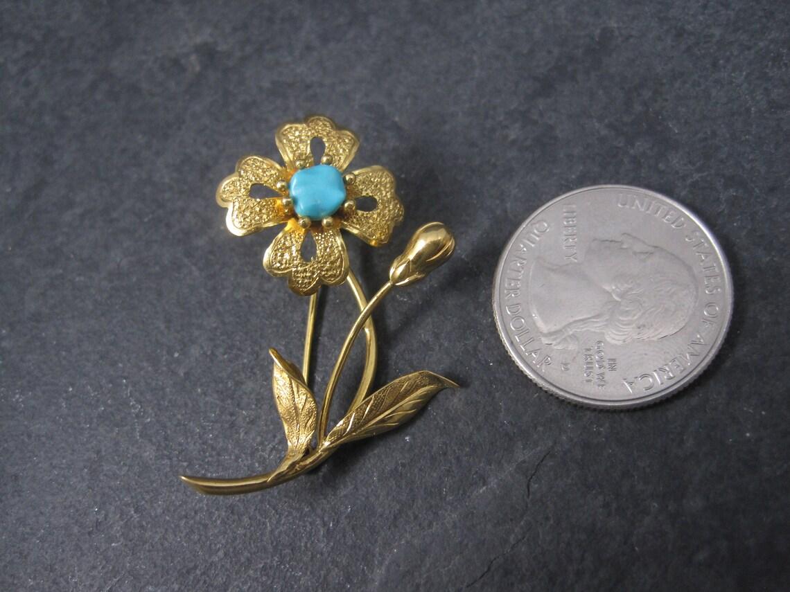 Vintage 14k Turquoise Flower Brooch For Sale 2