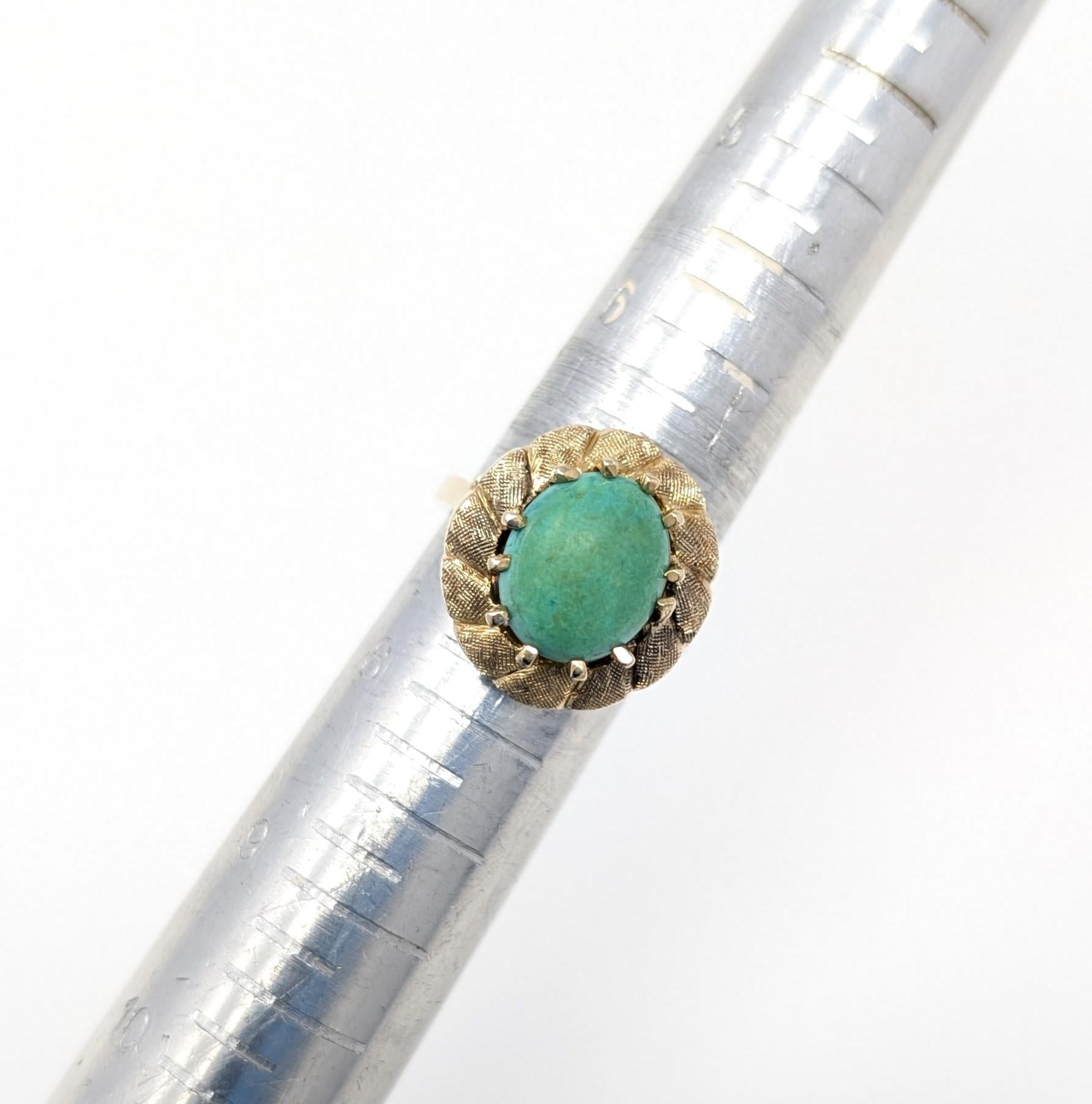 Vintage 14k Turquoise Ring Fine Solid Yellow Gold Cocktail Statement US Size 7 For Sale 1