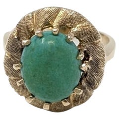 Vintage 14k Turquoise Ring Fine Solid Yellow Gold Cocktail Statement US Size 7