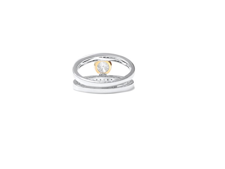 Rough Cut Vintage 14K Two Tone, 0.76ct Diamond Engagement Ring For Sale