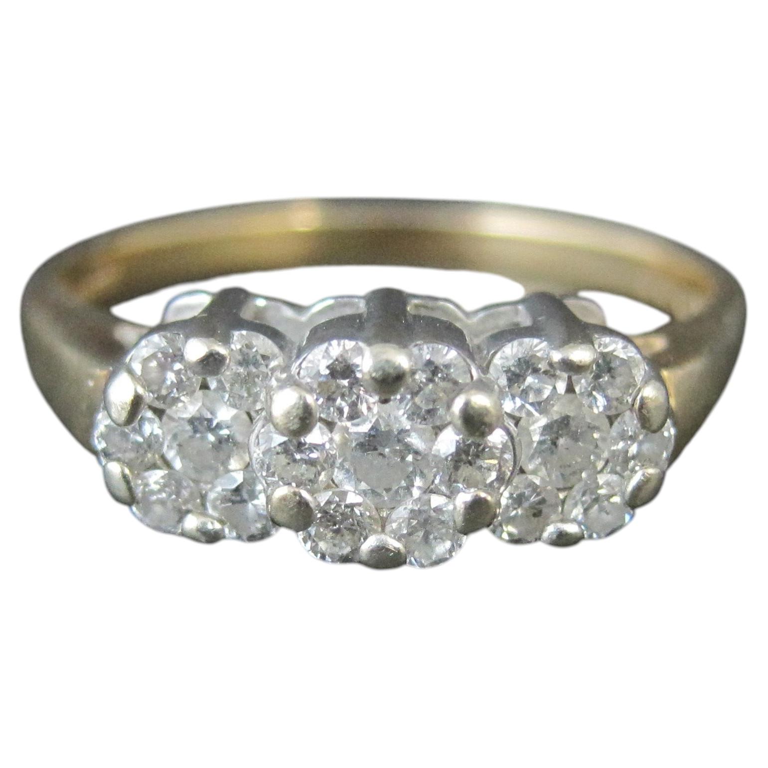 Vintage 14k Two Tone 1/2 Carat Diamond Cluster Ring Size 8.25