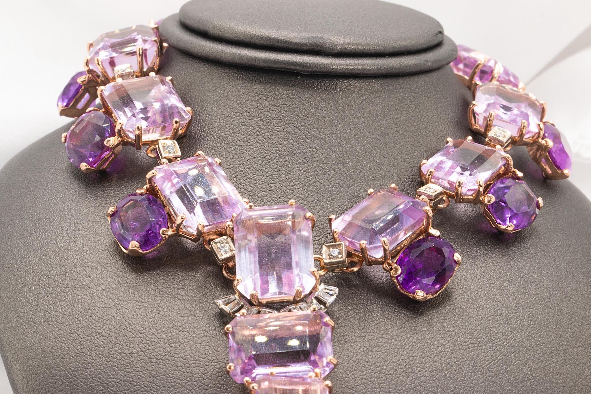 Women's or Men's Vintage 14k Two-Tone Amethyst and Diamond Necklace For Sale