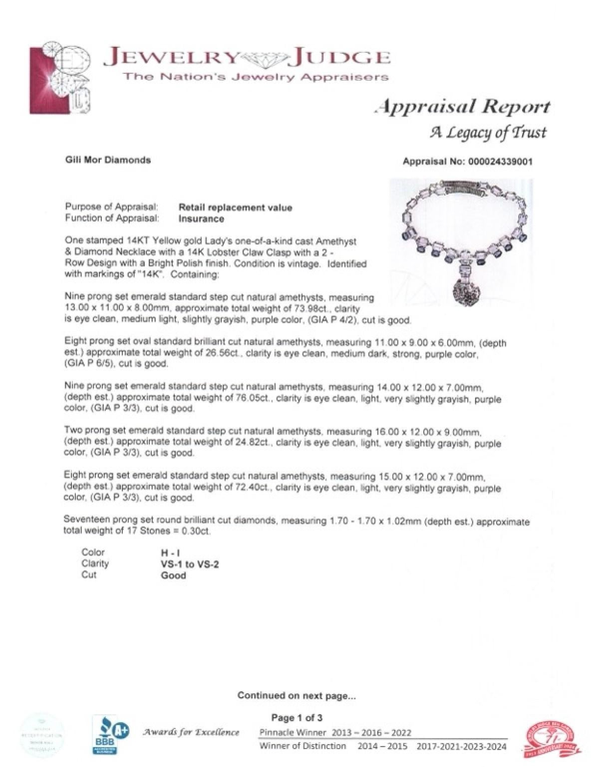 Vintage 14k Two-Tone Amethyst and Diamond Necklace For Sale 3