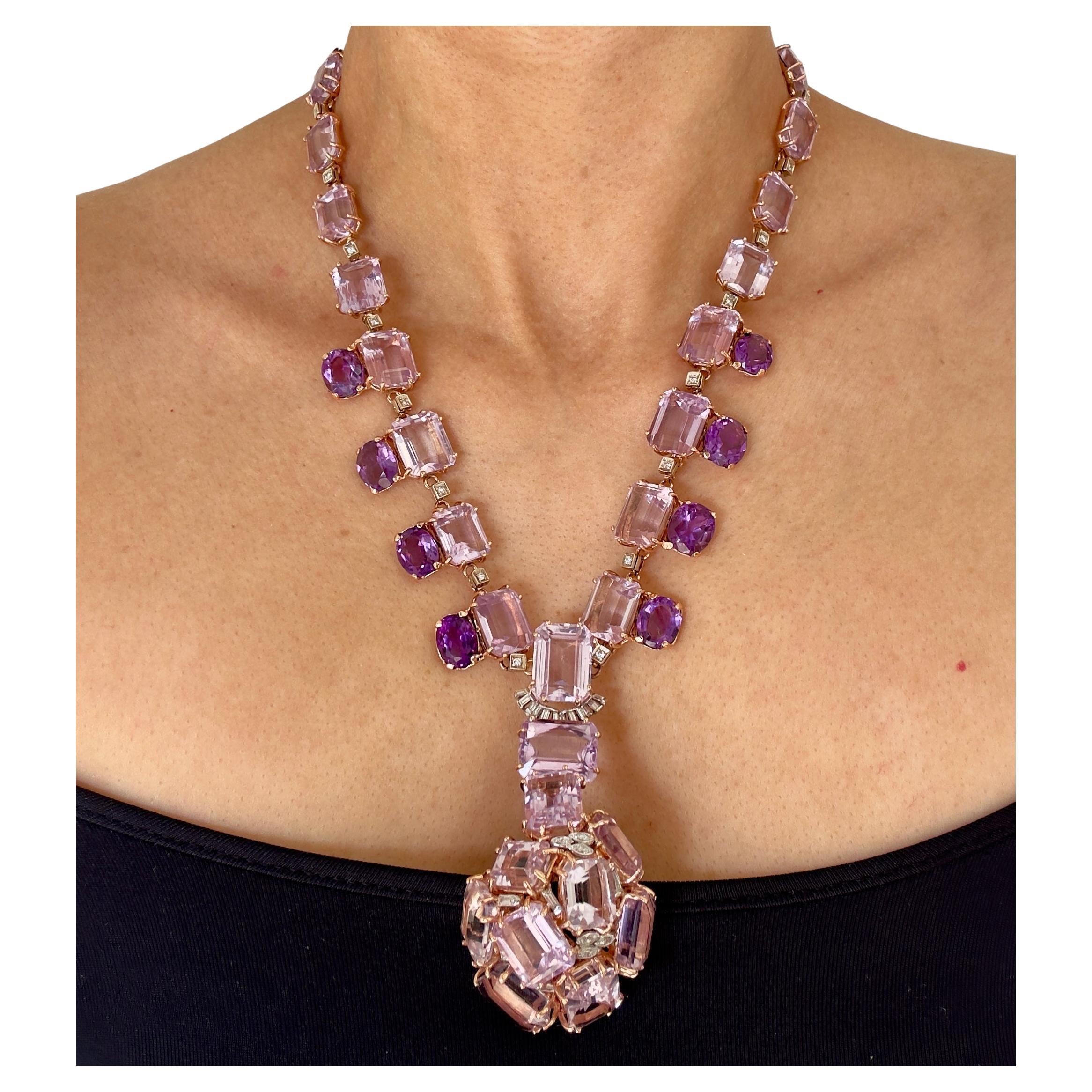 Halskette aus 14 Karat zweifarbigem Amethyst und Diamanten