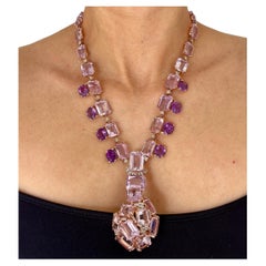 Collana vintage 14k bicolore con ametista e diamanti