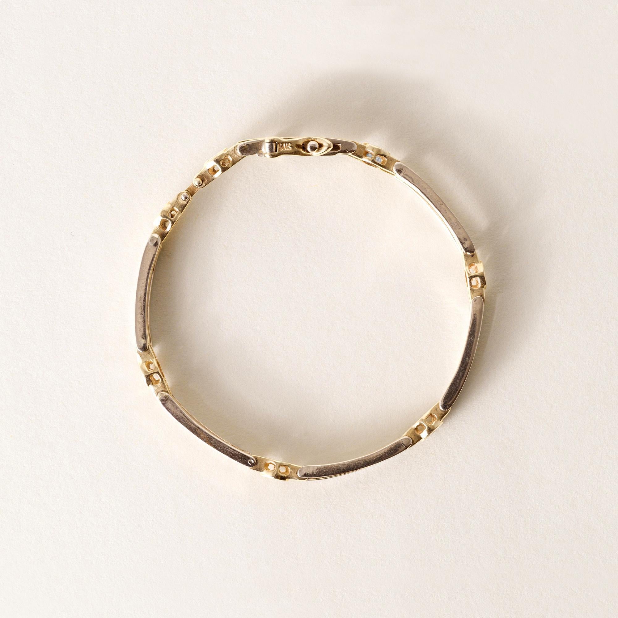 Pulsera vintage 14K con bisel de diamantes en dos tonos Corte brillante en venta