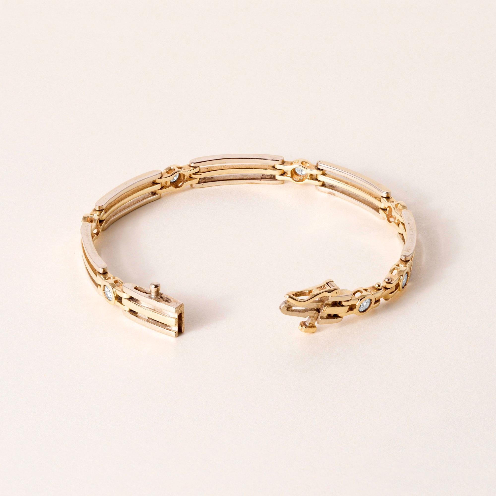 Pulsera vintage 14K con bisel de diamantes en dos tonos en Bueno estado para la venta en Los Angeles, CA