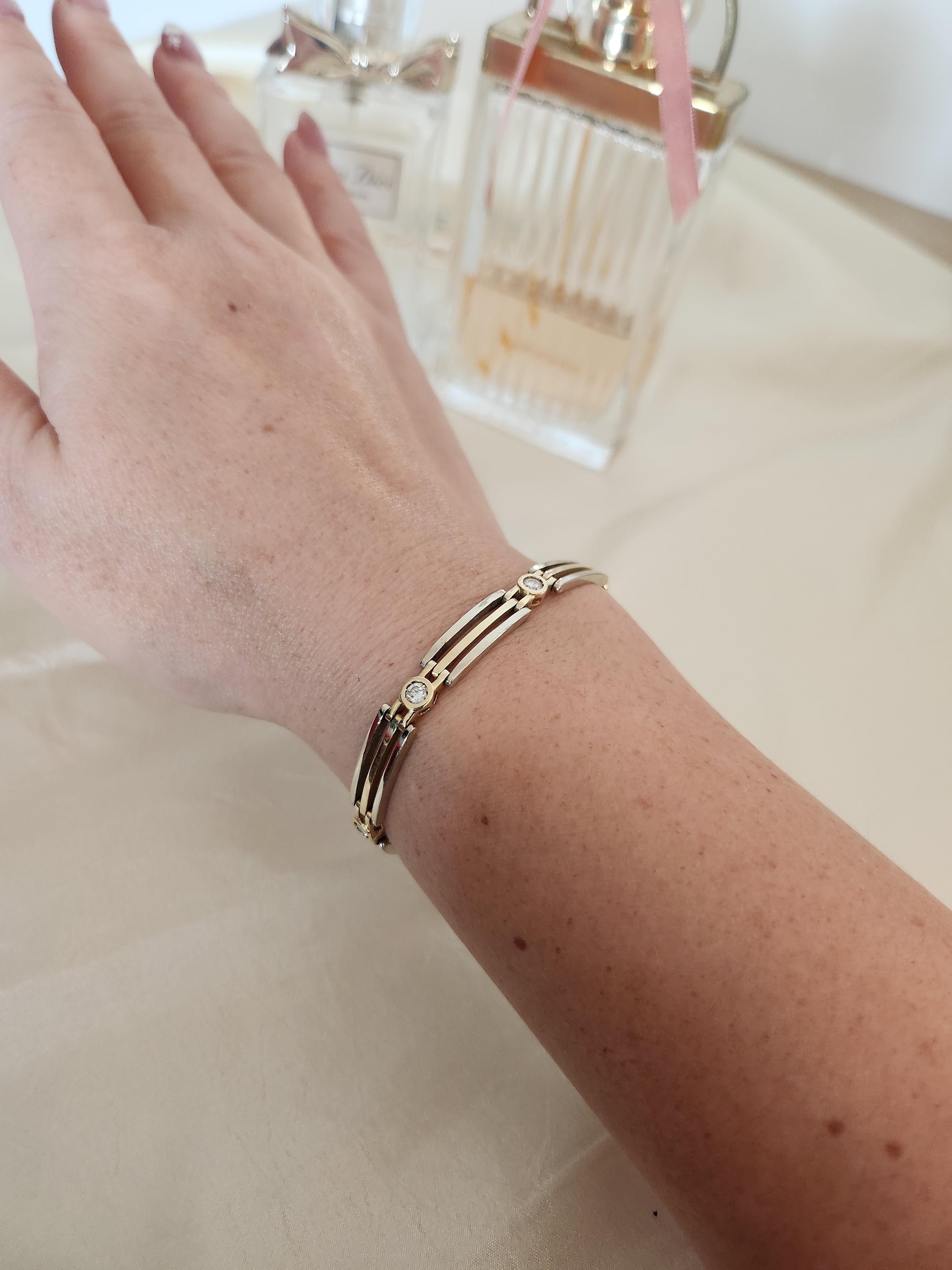 Pulsera vintage 14K con bisel de diamantes en dos tonos en venta 1