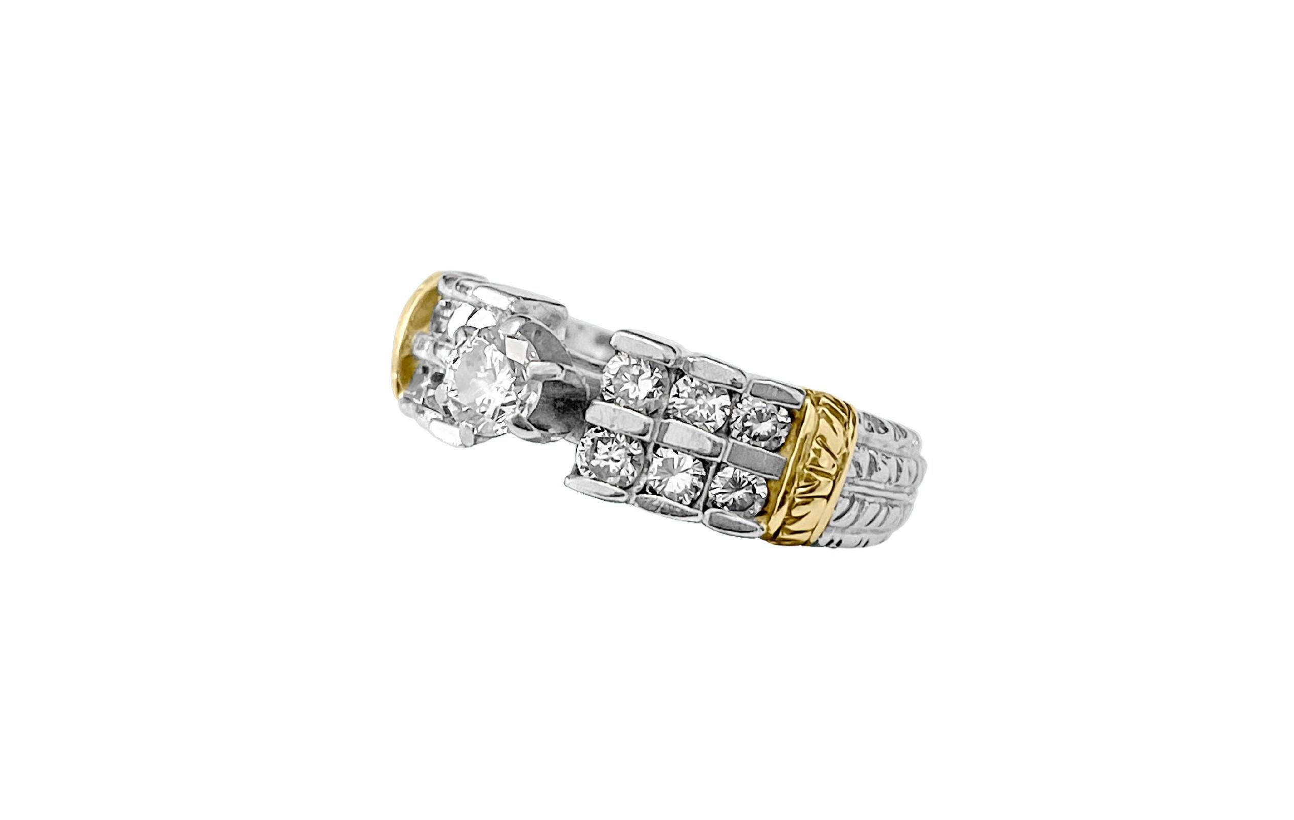 Medieval Vintage 14K Two Tone, Diamond Engagement Ring For Sale