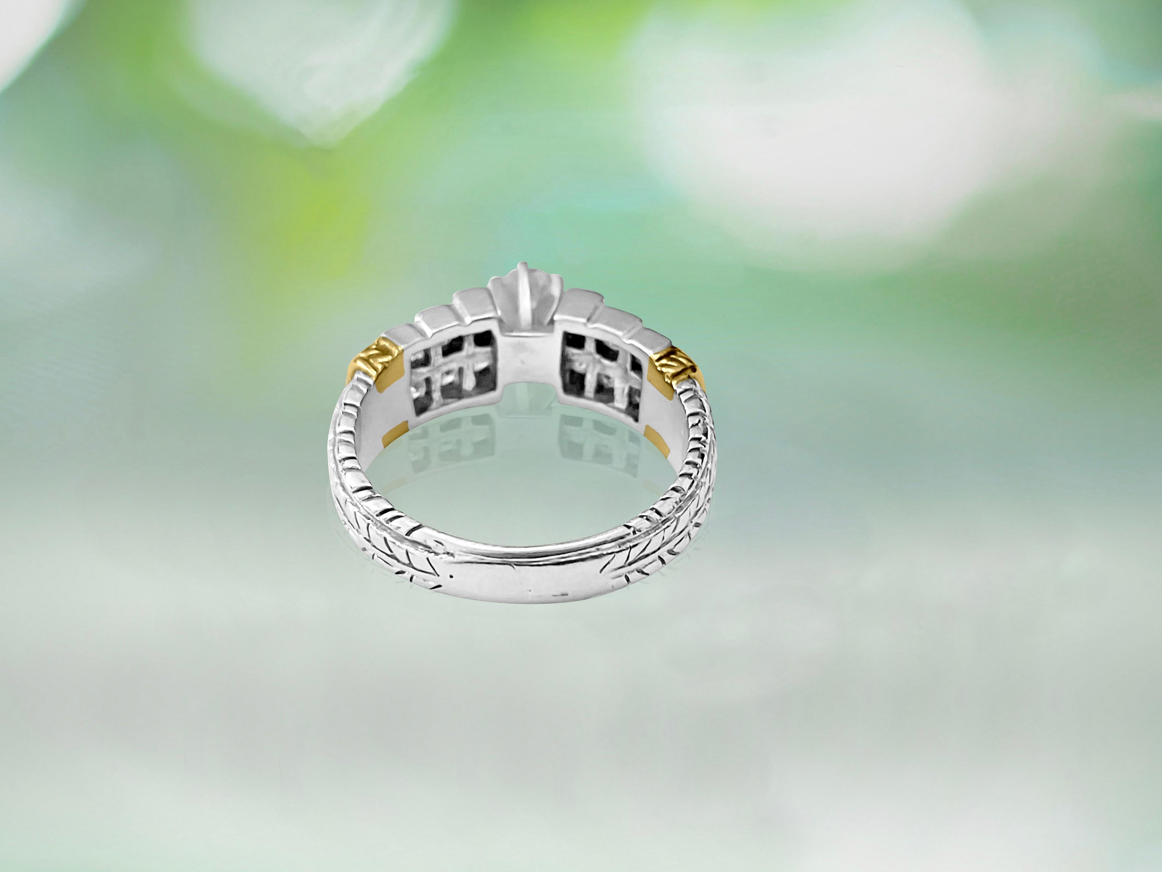 Brilliant Cut Vintage 14K Two Tone, Diamond Engagement Ring For Sale