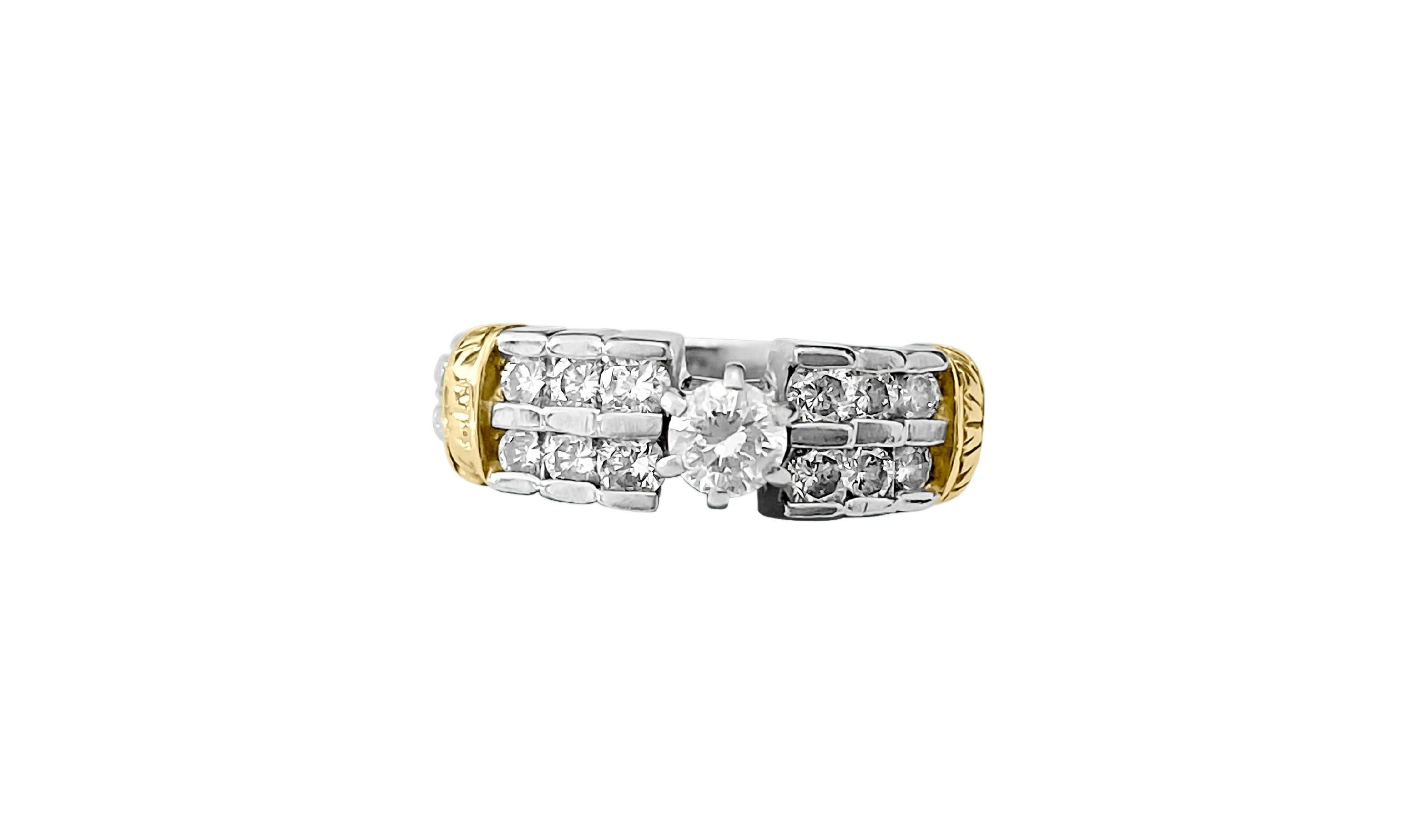 Brilliant Cut Vintage 14K Two Tone, Diamond Engagement Ring For Sale