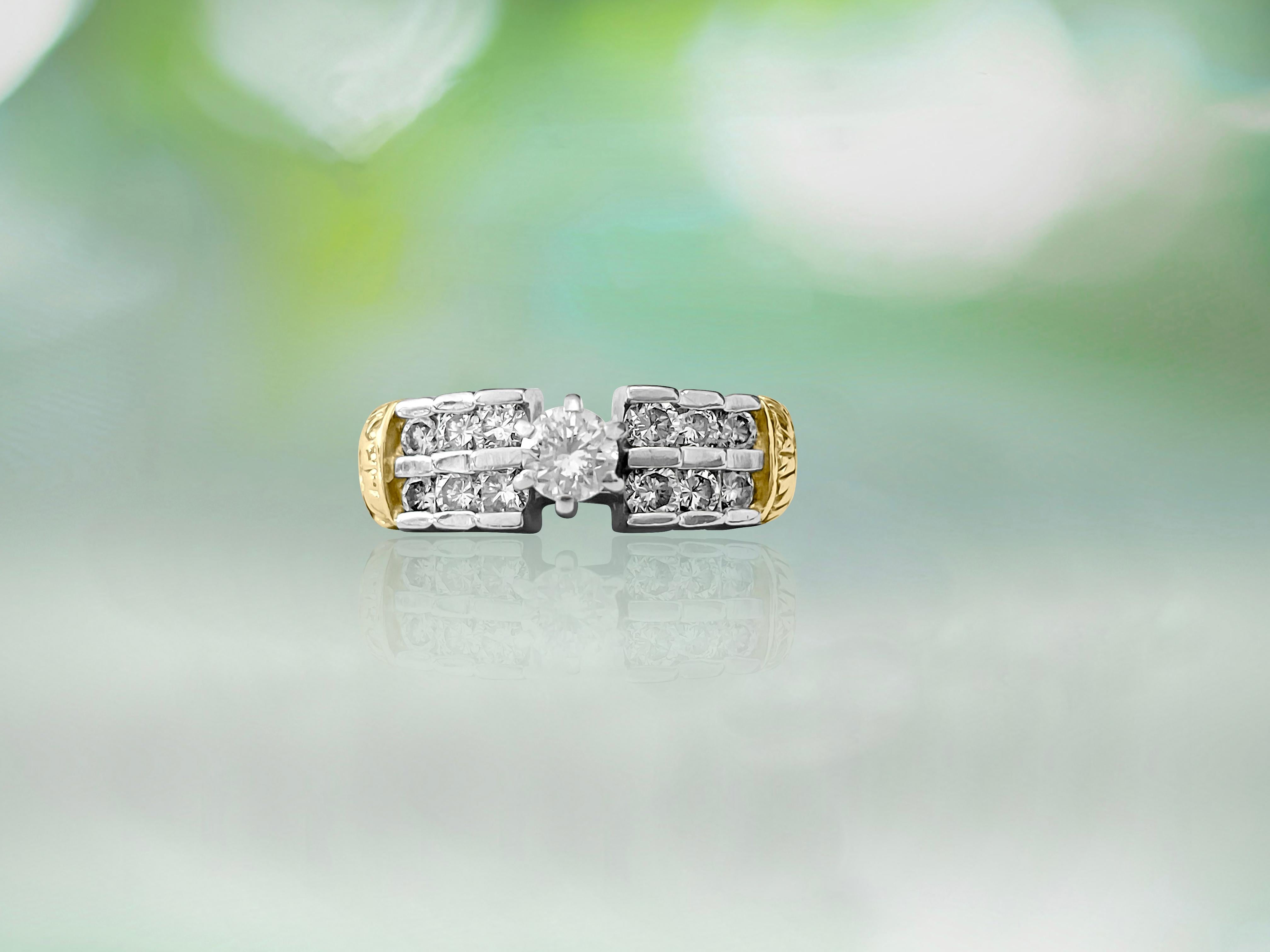Vintage 14K Zwei-Ton, Diamant Verlobungsring im Zustand „Hervorragend“ im Angebot in Miami, FL