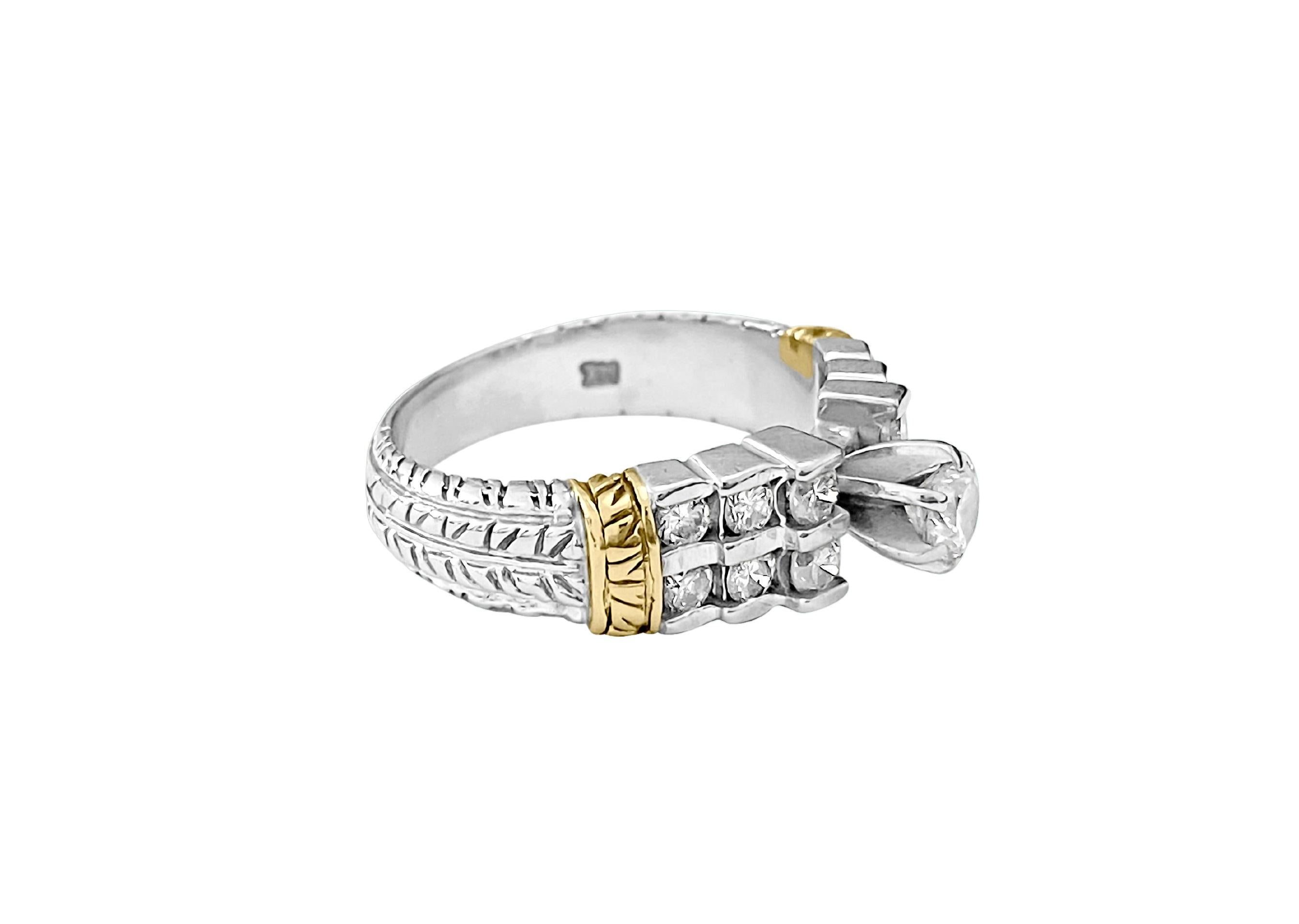 Women's Vintage 14K Two Tone, Diamond Engagement Ring For Sale