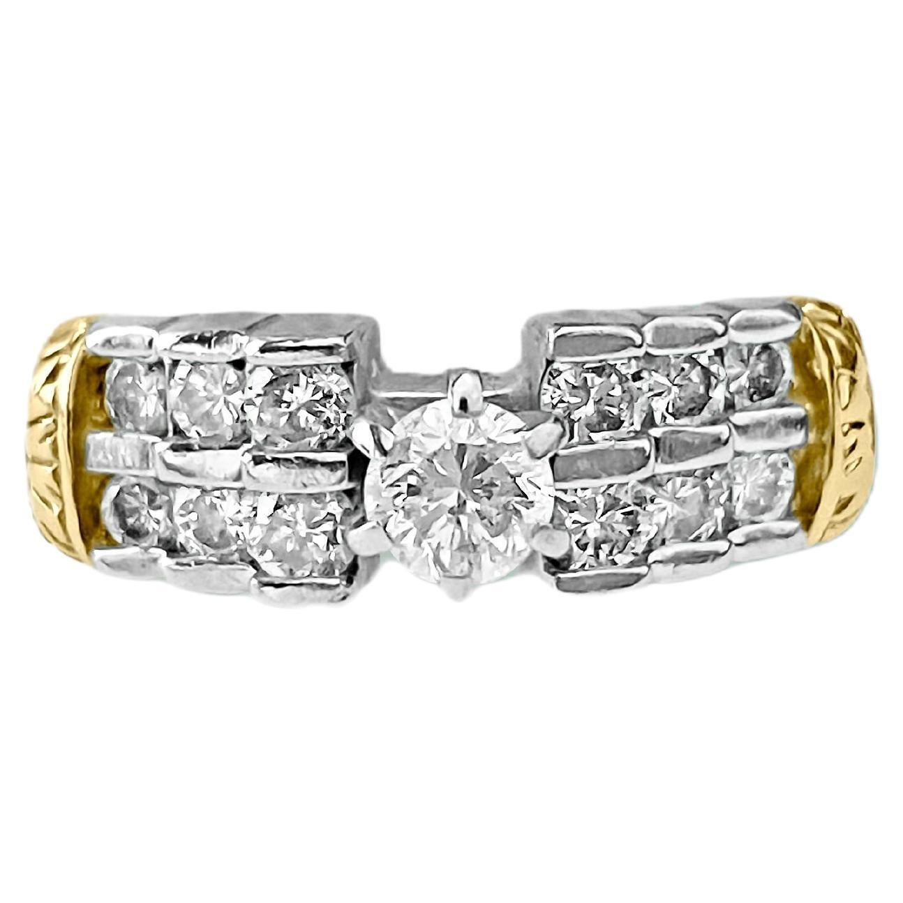 Bague de fiançailles vintage 14K bicolore, diamant