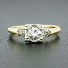 Vintage 14k Two Tone Gold 0.50ct Old European Diamond Solitaire Engagement Ring