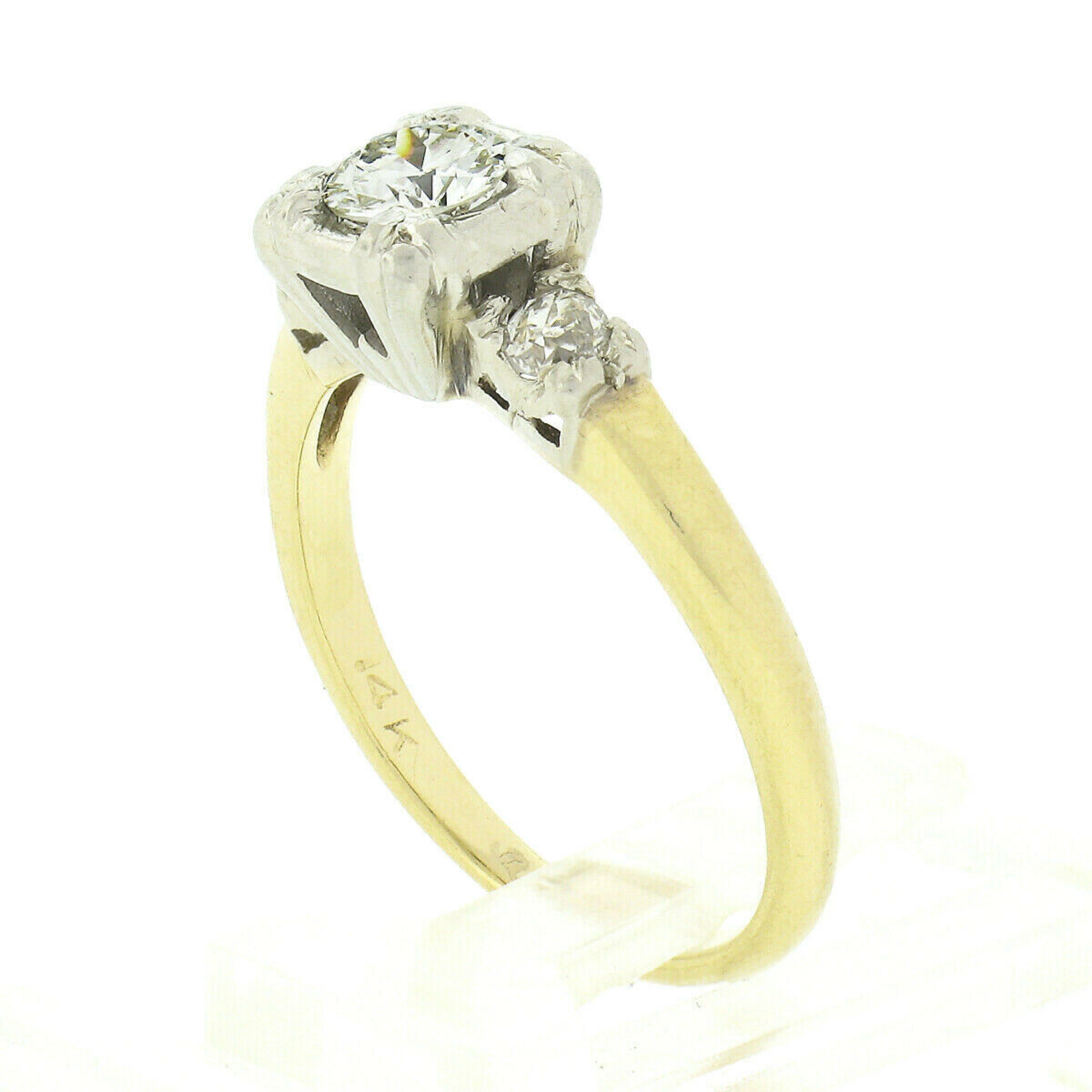 Old European Cut Vintage 14k Two Tone Gold 0.50ct Old European Diamond Solitaire Engagement Ring For Sale