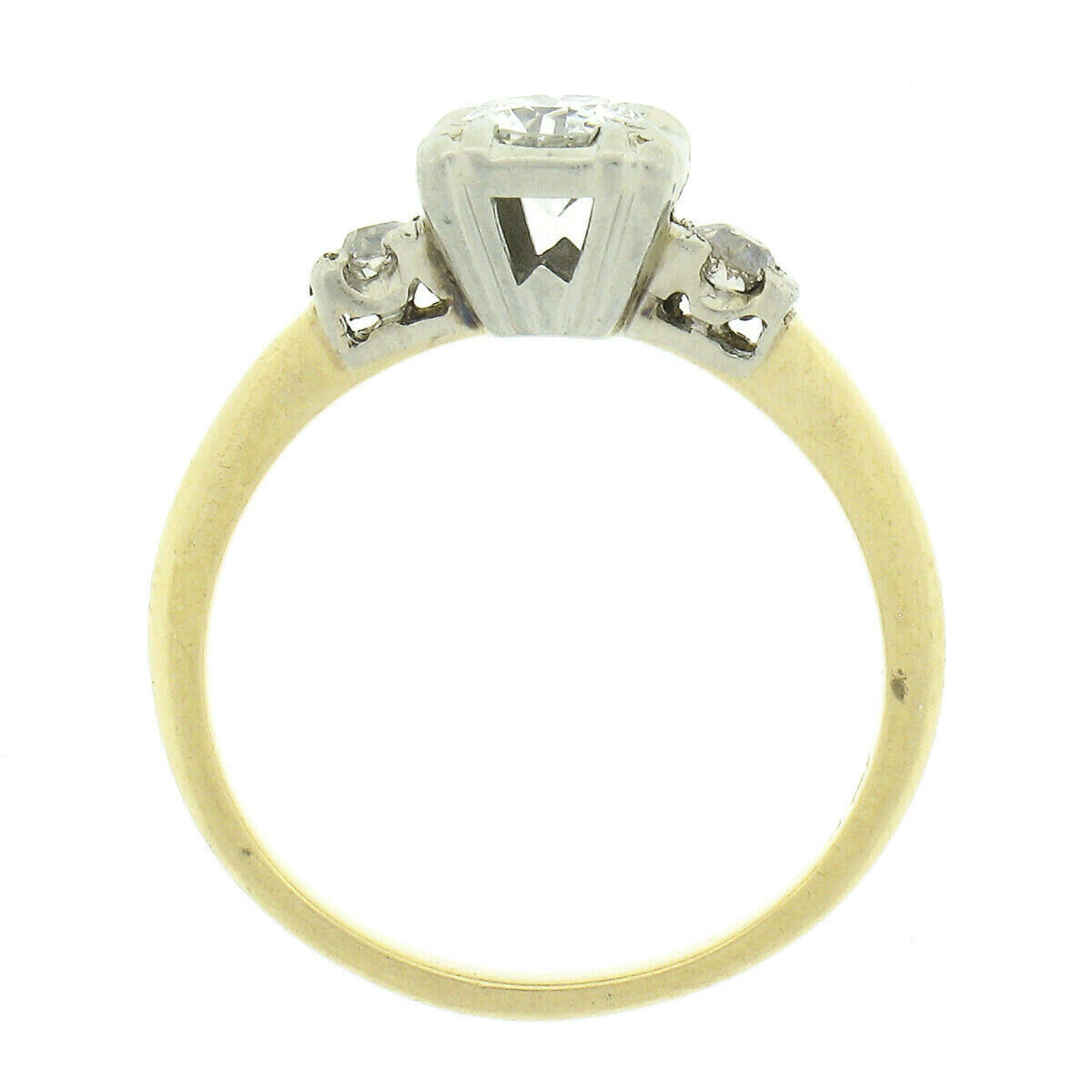 Vintage Vintage 14k zweifarbiges Gold 0,50 Karat alter europäischer Diamant Solitär Verlobungsring im Zustand „Gut“ im Angebot in Montclair, NJ