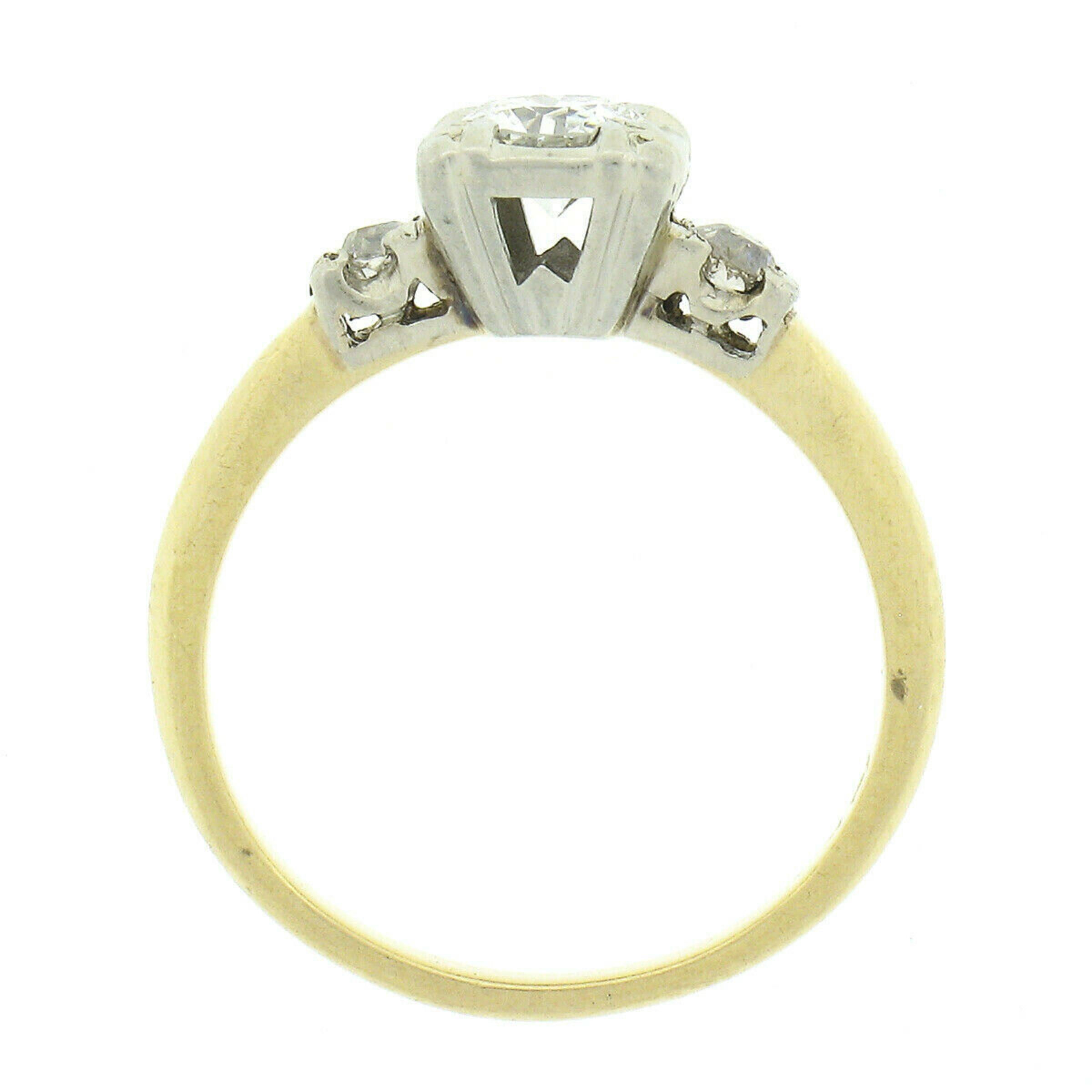 Bague de fiançailles solitaire vintage en or bicolore 14 carats avec diamant européen ancien de 0,50 carat Pour femmes en vente