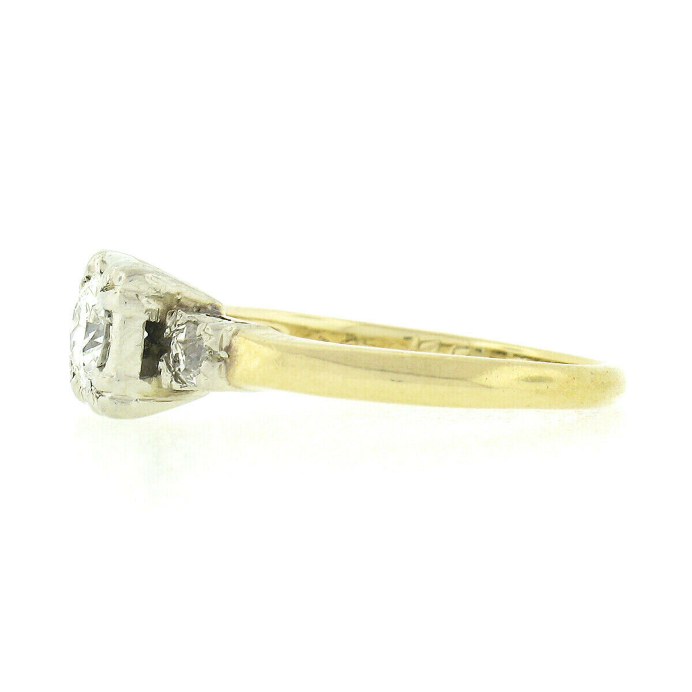 Women's Vintage 14k Two Tone Gold 0.50ct Old European Diamond Solitaire Engagement Ring For Sale