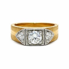 Vintage 14k Two Tone Gold 1.02ctw Diamond Florentine & Polished Finish Ring