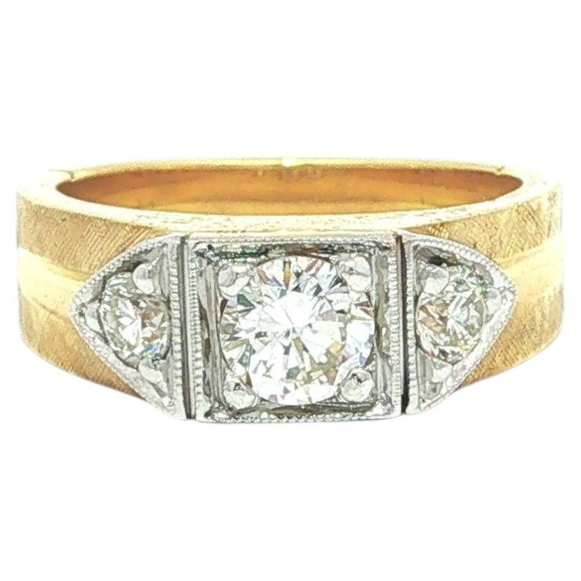 Vintage 14k Two Tone Gold 1.02ctw Diamond Florentine & Polished Finish Ring