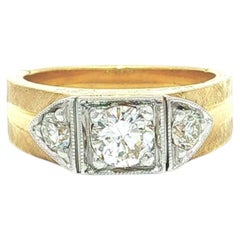 Vintage 14k Two Tone Gold 1.02ctw Diamond Florentine & Polished Finish Ring