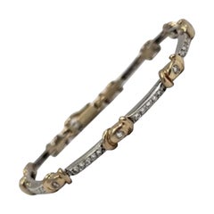 Vintage 14K Two-Tone Gold 1.10tcw Diamond Link Bracelet - Italian Retro Elegance