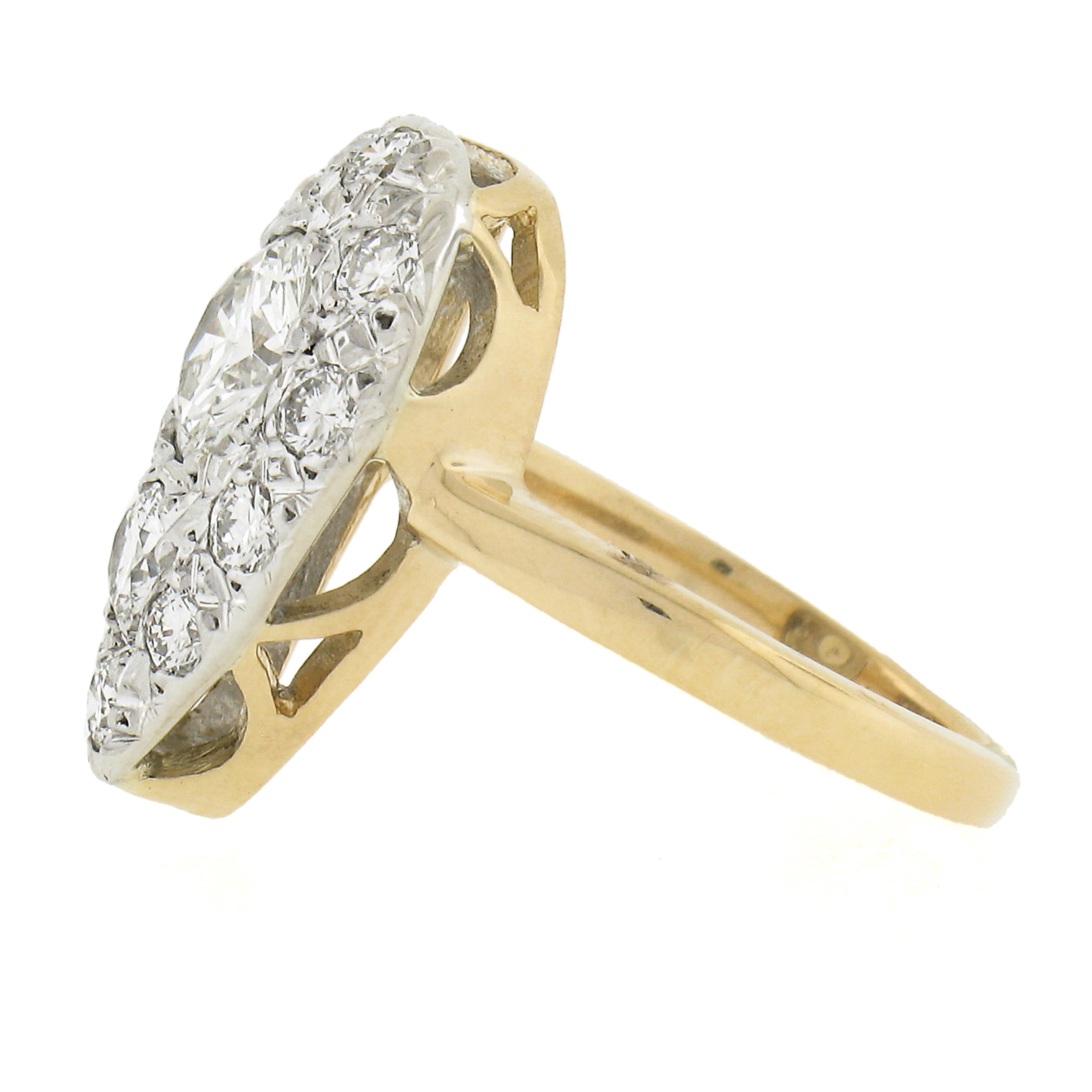 Vintage 14k Two Tone Gold 1.15ctw Pave Set Large Diamond Tear Drop Pear Ring 1