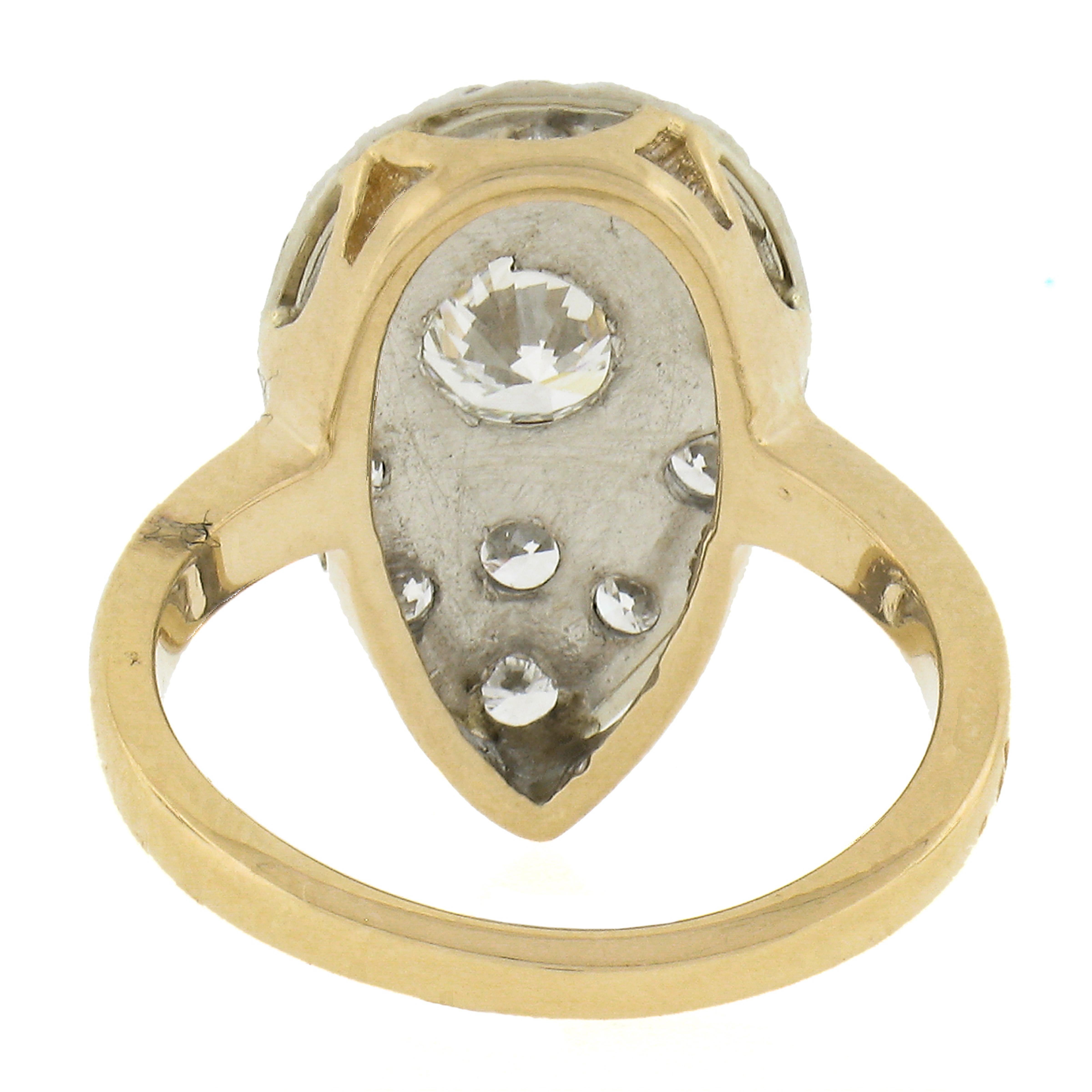 Vintage 14k Two Tone Gold 1.15ctw Pave Set Large Diamond Tear Drop Pear Ring 2