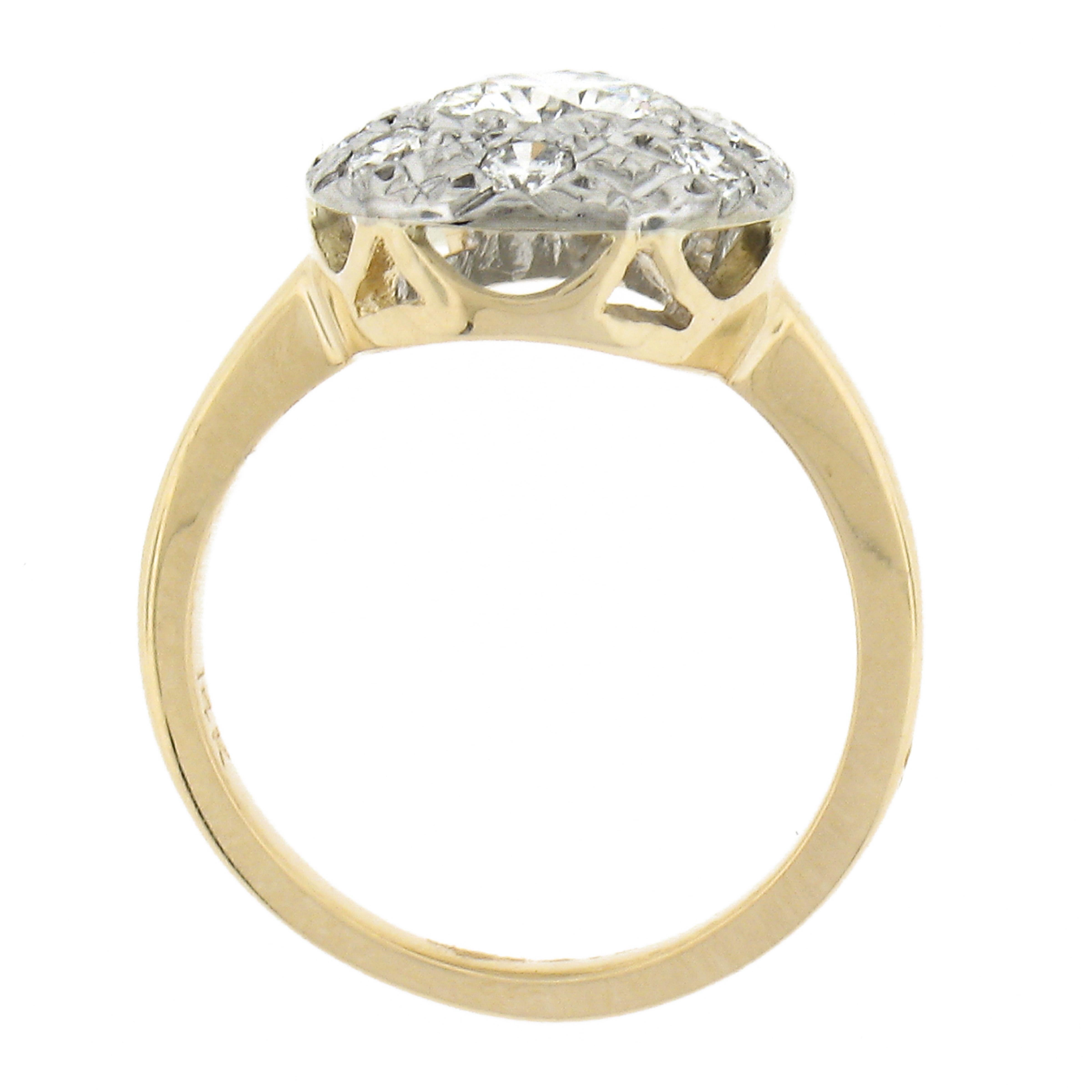 Vintage 14k Two Tone Gold 1.15ctw Pave Set Large Diamond Tear Drop Pear Ring 3