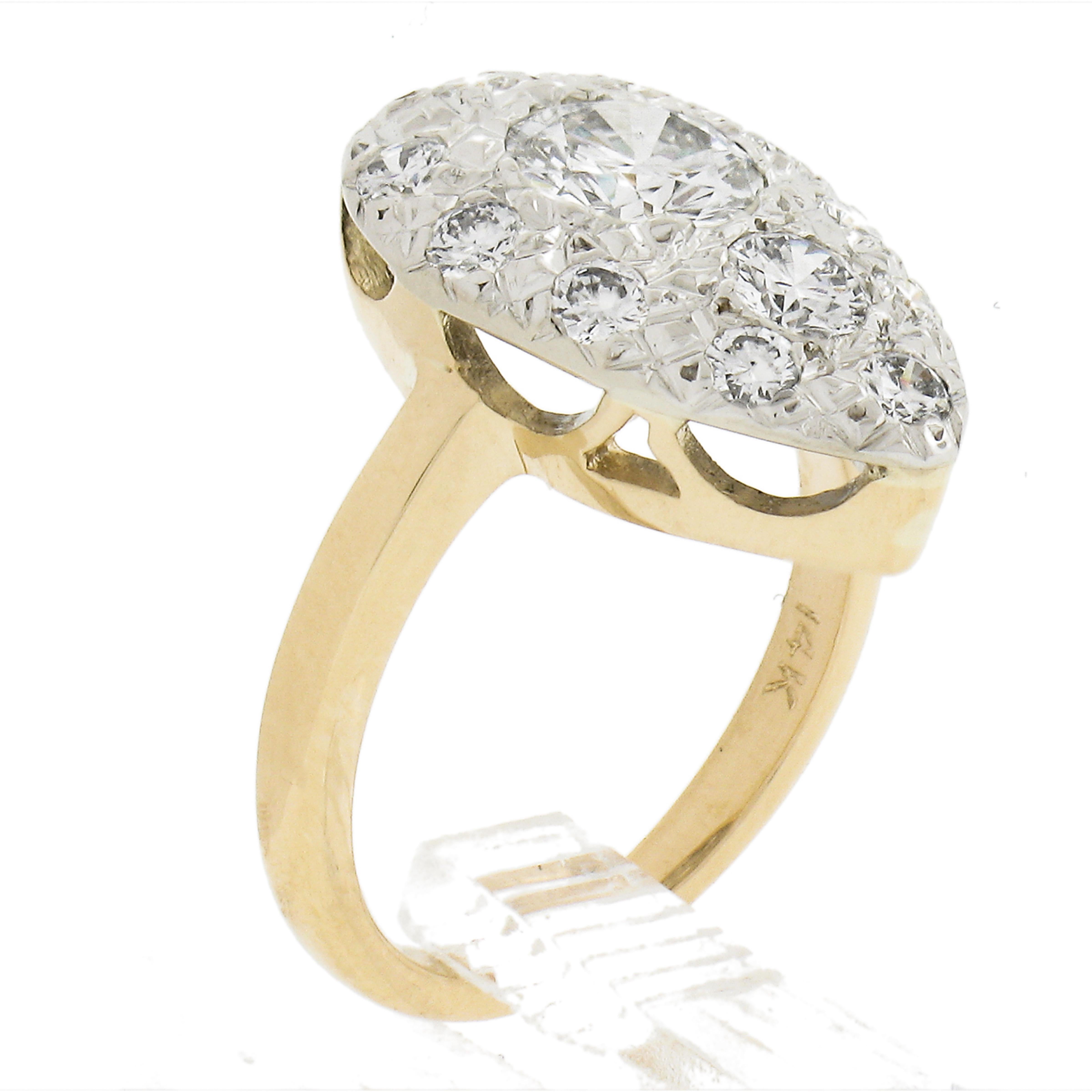 Vintage 14k Two Tone Gold 1.15ctw Pave Set Large Diamond Tear Drop Pear Ring 4
