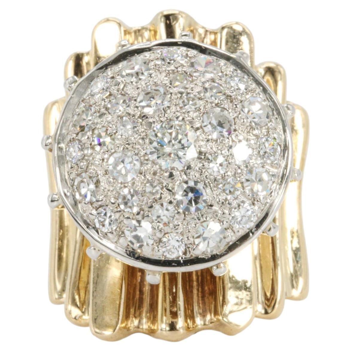 Bague de cocktail vintage en or bicolore 14K avec 1.20CTW de diamant