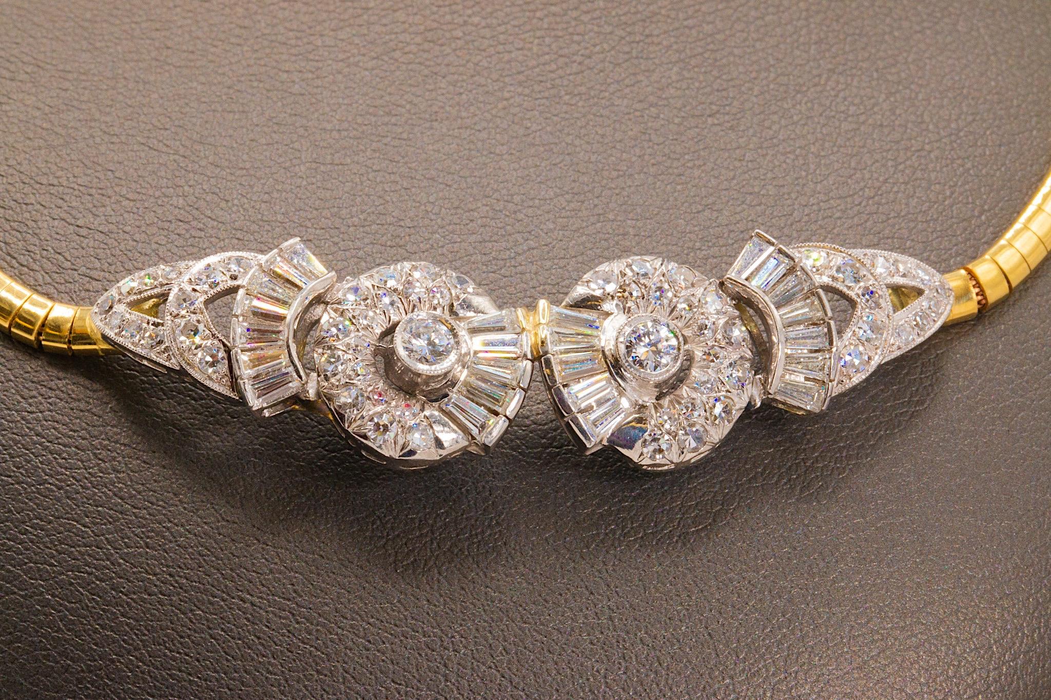 Art Deco Vintage 14K Two-Tone Gold and Diamond Necklace For Sale