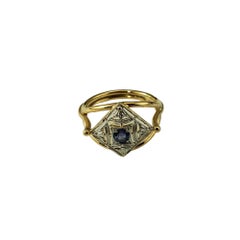 Vintage 14K Two Tone Gold and Sapphire Ring Size 6.5 #17813