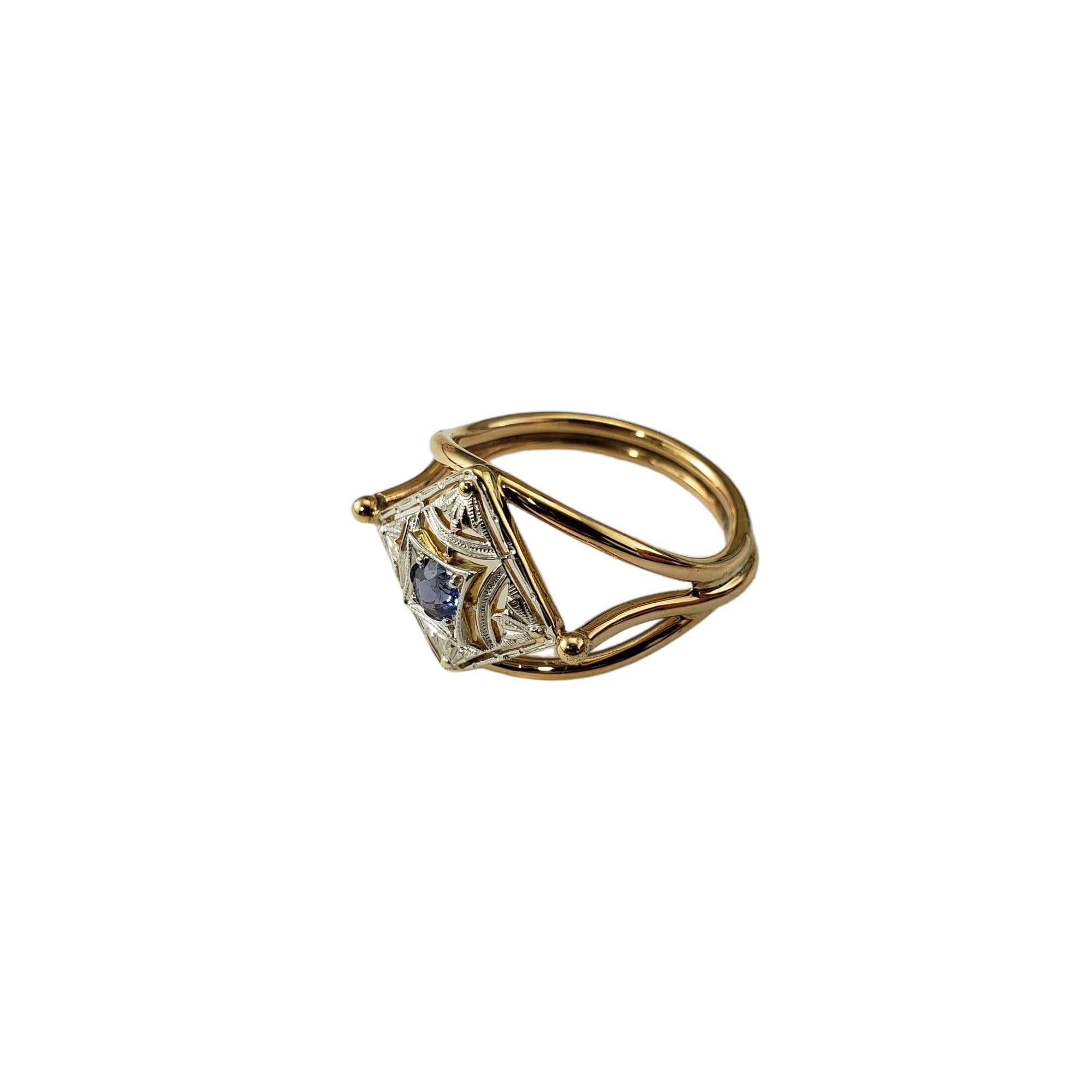 Round Cut Vintage 14K Two Tone Gold and Sapphire Ring Size 6.5 #17813 For Sale