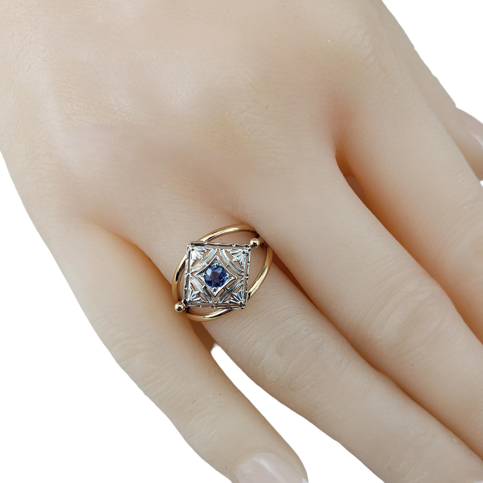 Vintage 14K Two Tone Gold and Sapphire Ring Size 6.5 #17813 For Sale 2