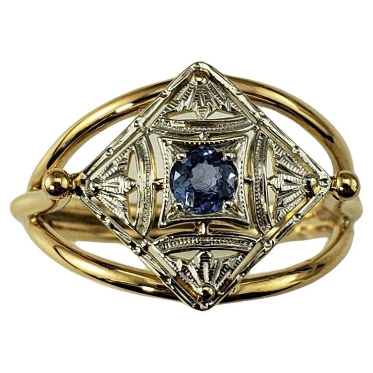 Vintage 14K Two Tone Gold and Sapphire Ring Size 6.5 #17813