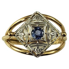Vintage 14K Two Tone Gold and Sapphire Ring Size 6.5 #17813