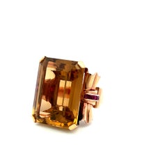 Vintage 14K Two Tone Gold Cocktail Ring with 0.2 Carat Ruby & Citrine Size 7