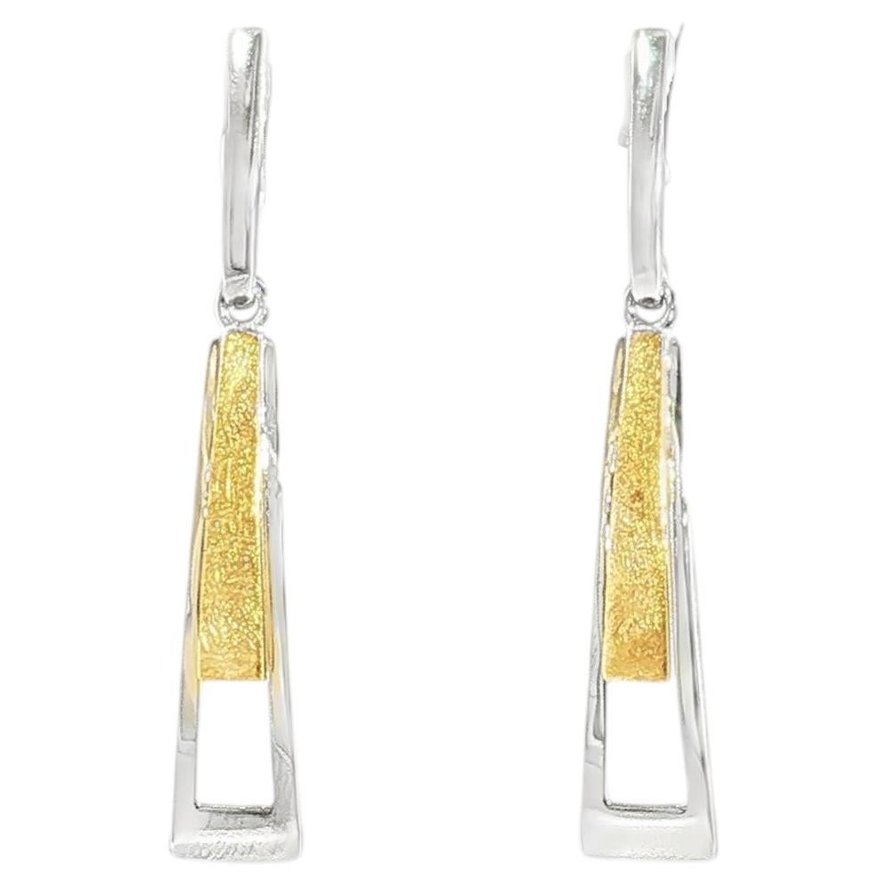 14K Two-Tone Gold Geometric Dangle Earrings with Vintage Design