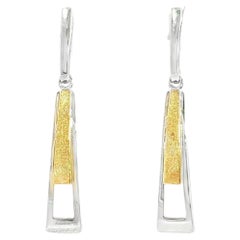 14K Two-Tone Gold Geometric Dangle Earrings with Vintage Design