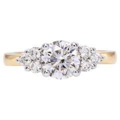 Bague de fiançailles vintage en or bicolore 14 carats, sertie de diamants certifiés GIA d'un poids total de 1,27 carat, de qualité H et VS2