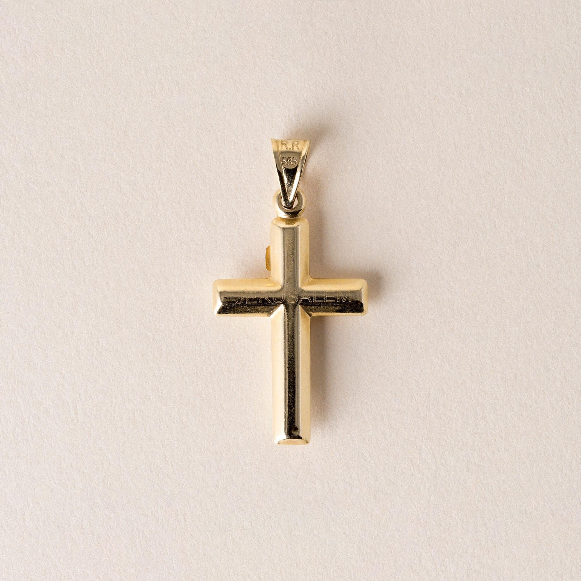 Vintage 14K Two Tone Gold Jesus on Cross Pendant Charm In Good Condition For Sale In Los Angeles, CA