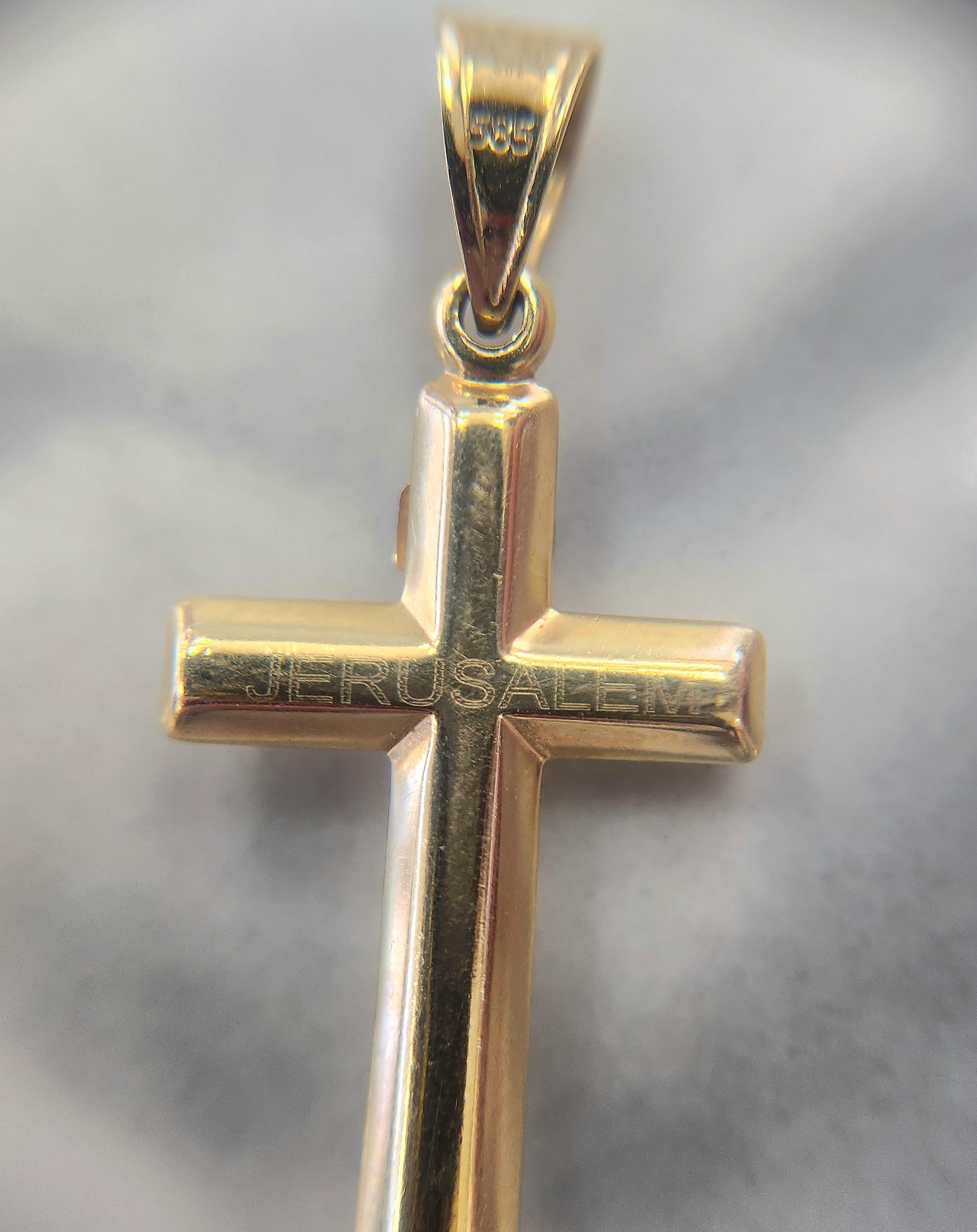 Vintage 14K Two Tone Gold Jesus on Cross Pendant Charm For Sale 1