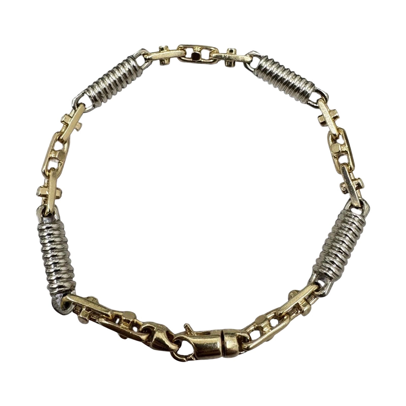 Vintage 14K Two-Tone Gold Link Armband mit Spule Design im Angebot