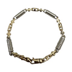 Vintage 14K Two-Tone Gold Link Bracelet with Coil Design