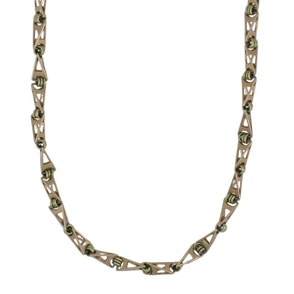 Vintage 14k Two-tone Gold Soviet Geometric Chain Link Necklace In Good Condition In Beverly Hills, CA